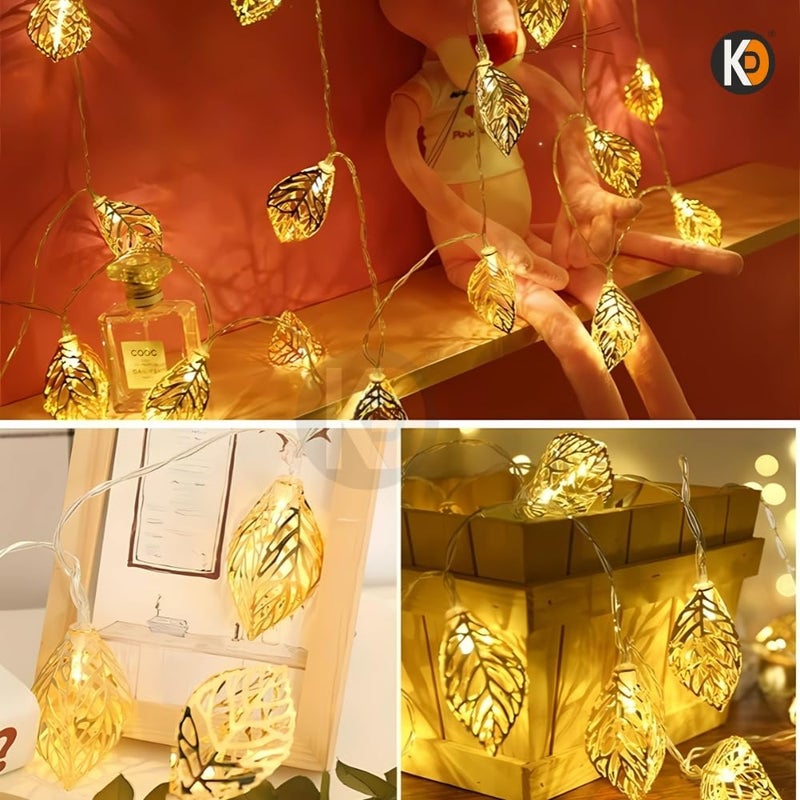 KD Metal Leaf Paan String Lights for Decoration –10 LED Leaf (Paan) 3.8 Meter Moroccan LED Fairy Lights, Warm Yellow Decorative Lights for Home, Room, Parties & Festivals - Image 4