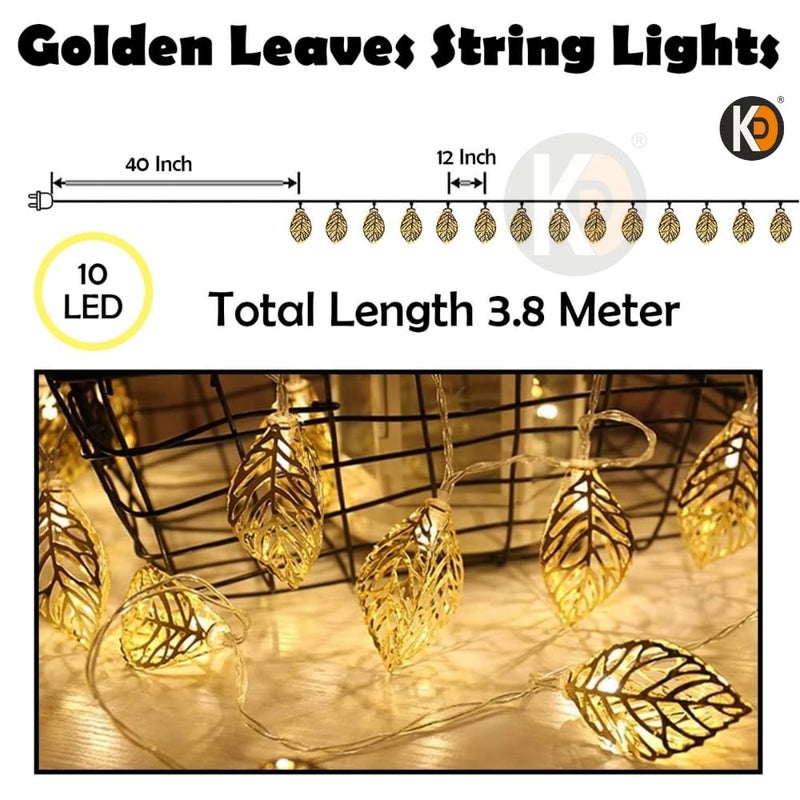 KD Metal Leaf Paan String Lights for Decoration –10 LED Leaf (Paan) 3.8 Meter Moroccan LED Fairy Lights, Warm Yellow Decorative Lights for Home, Room, Parties & Festivals - Image 5