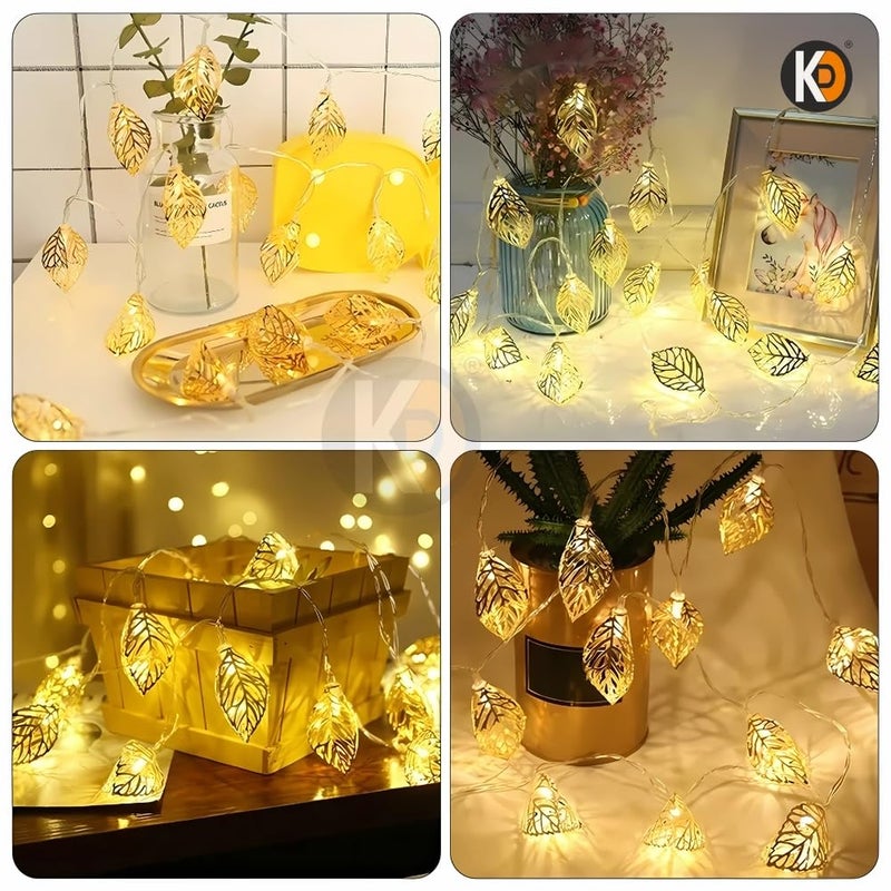 KD Metal Leaf Paan String Lights for Decoration –10 LED Leaf (Paan) 3.8 Meter Moroccan LED Fairy Lights, Warm Yellow Decorative Lights for Home, Room, Parties & Festivals - Image 3
