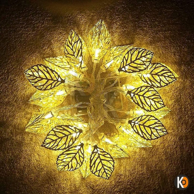 KD Metal Leaf Paan String Lights for Decoration –10 LED Leaf (Paan) 3.8 Meter Moroccan LED Fairy Lights, Warm Yellow Decorative Lights for Home, Room, Parties & Festivals - Image 2