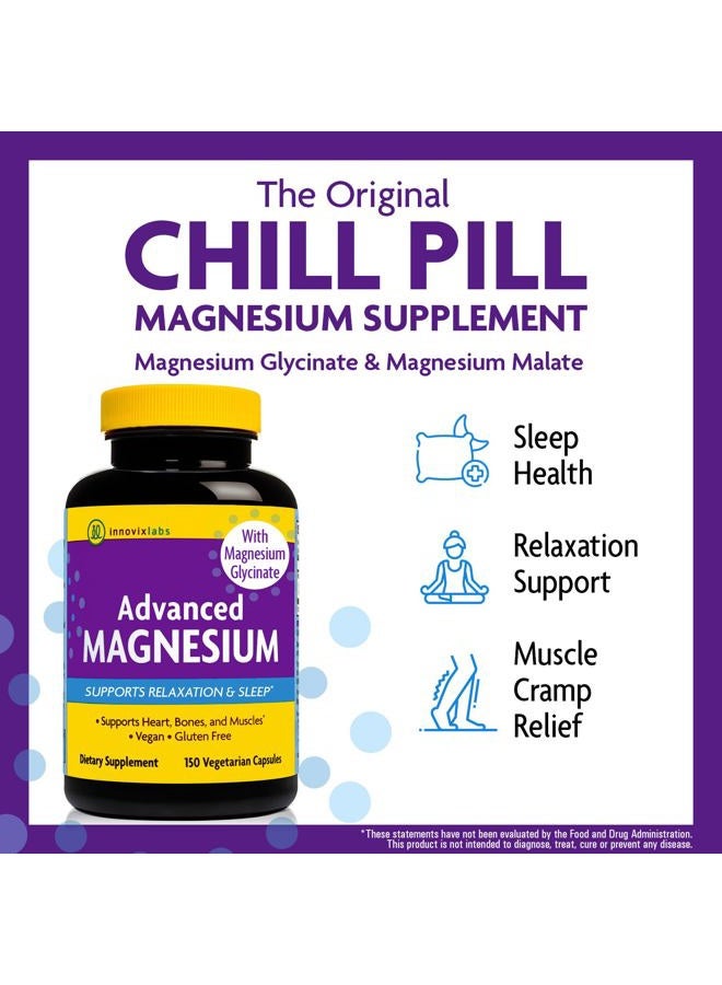 Advanced Magnesium Capsules - 150 Ct, 210 mg - Chelated Magnesium Glycinate and Malate, High Absorption, Promotes Relaxation, Bones, Muscle Health, Vegan Magnesium Malate Sleep Supplement