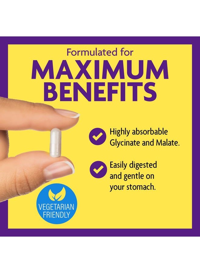 Advanced Magnesium Capsules - 150 Ct, 210 mg - Chelated Magnesium Glycinate and Malate, High Absorption, Promotes Relaxation, Bones, Muscle Health, Vegan Magnesium Malate Sleep Supplement