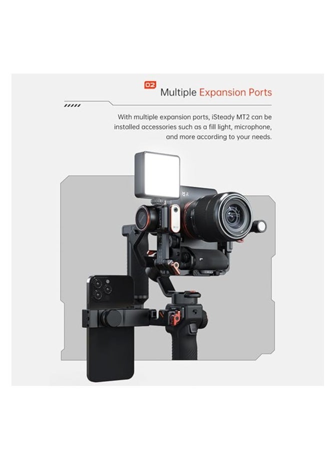 iSteady MT2 Kit 3-Axis Camera Stabilizer Gimbal Stabilizer for Smartphones 1.2kg/2.64lbs Load Support BT Connection with AI Vision Sensor and Fill Light Module Compatible with Phone Camera