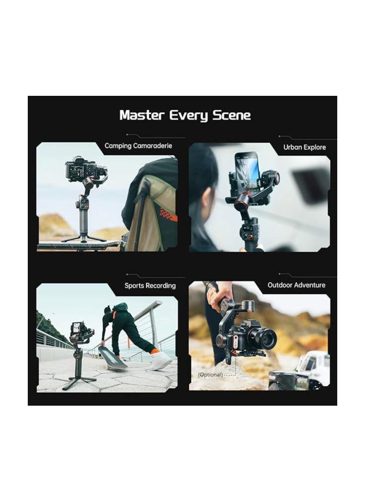 iSteady MT2 Kit 3-Axis Camera Stabilizer Gimbal Stabilizer for Smartphones 1.2kg/2.64lbs Load Support BT Connection with AI Vision Sensor and Fill Light Module Compatible with Phone Camera