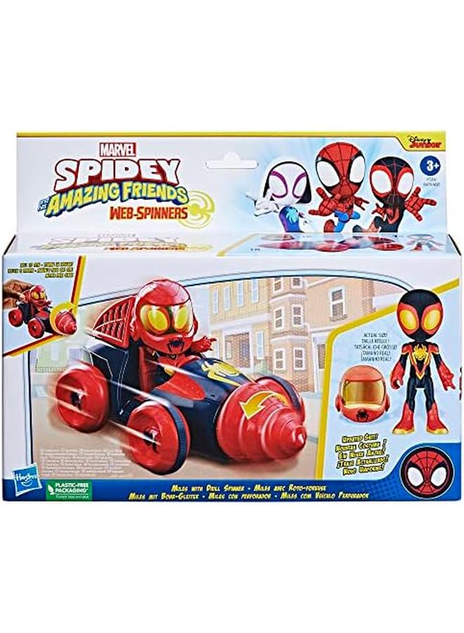 سبايدي اند هيز اميزينج فريندز مجموعة لعب سيارة مارفل ويب سبينرز مايلز مع دريل سبينر مع شخصية مركبة وإكسسوارات سيارات لعبة للأطفال من سن 3 سنوات فما فوق - Image 2