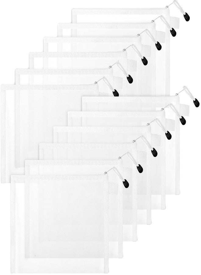 Erinnmy 12 Pieces Zipper Nylon Mesh Bags, Mesh Makeup Bag, Nylon Zipper Pouch, Multipurpose Travel Bags, Cosmetic Bag Pencil Case for Cosmetics School Office Supplies Travel (White, A5) - Image 1