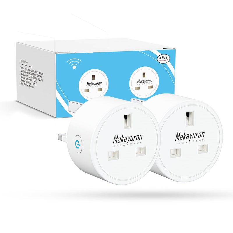Makayuron مقبس ماكايورون الذكي - مقبس واي فاي متوافق مع أليكسا وجوجل هوم (عبوة 2) - Image 1