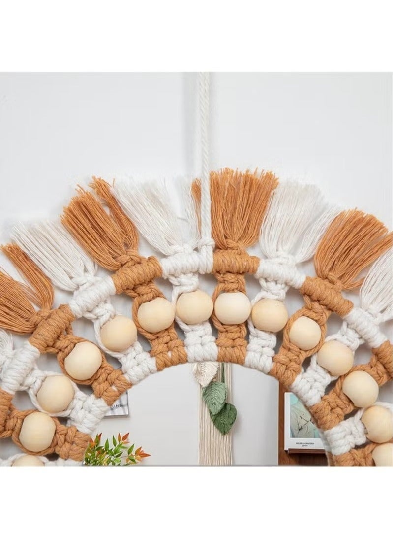 Arabest Handmade Decorative Wall Mirror Cotton Rope Mirror for Bedroom Home Decor，Mirror Decoration Bohemian Style, (Brown) - Image 3