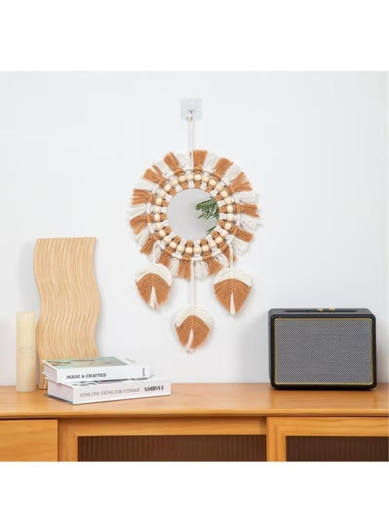 Arabest Handmade Decorative Wall Mirror Cotton Rope Mirror for Bedroom Home Decor，Mirror Decoration Bohemian Style, (Brown) - Image 1