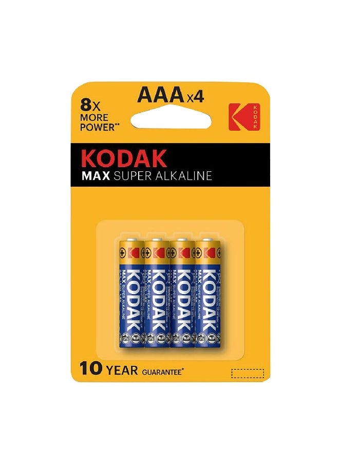 كوداك بطاريات قلوية من النوع ماكس سوبر AAA قلم بأربع قطع باللونين الأزرق والأصفر 2.5 × 14.4 × 12.4 سم KOD007