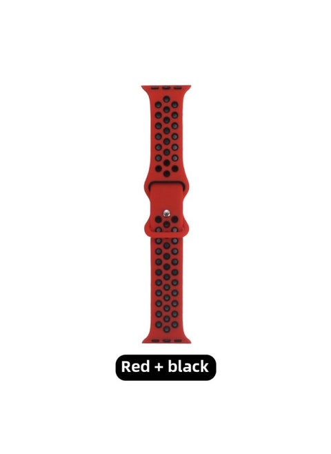 Silicone Two-color Strap Suitable For Apple Nike Iwatch Hole Breathable Butterfly 8-word Buckle Sports Watch Strap-Color:Red + Black-Specifications:38/40/41 S M