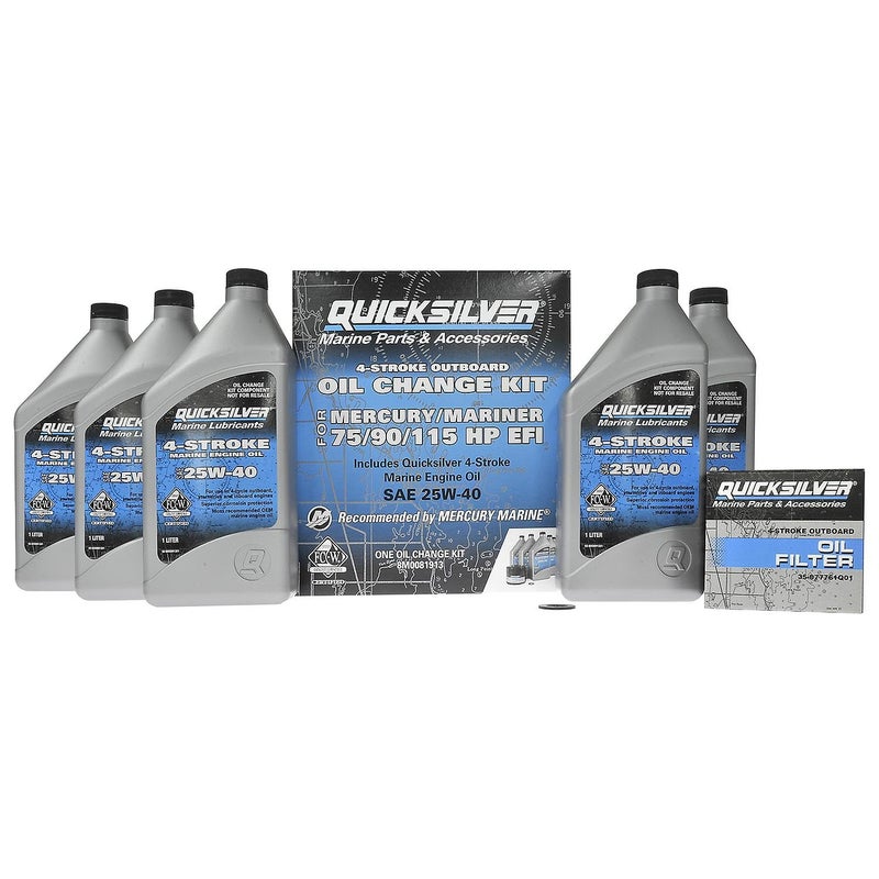Quicksilver 25W40 Oil Change Kit for 4Stroke 75hp 90hp and 115hp Mercury 17L Outboards