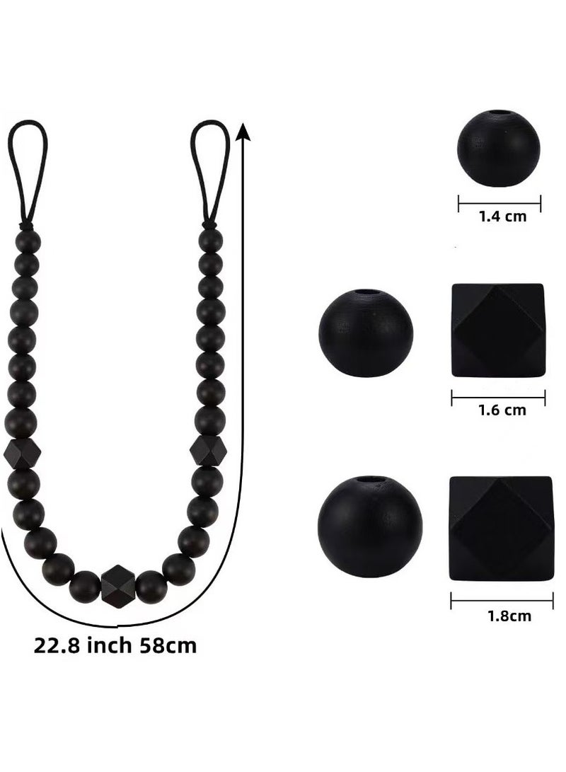 PYC Wood Bead Curtain Tiebacks, Set of 2 Curtain Holdbacks for Thin or Thick Window Draperies, Boho Farmhouse Curtain Tiebacks with Hooks, Curtain Tie Backs for Home Office Room Decor  - Image 2