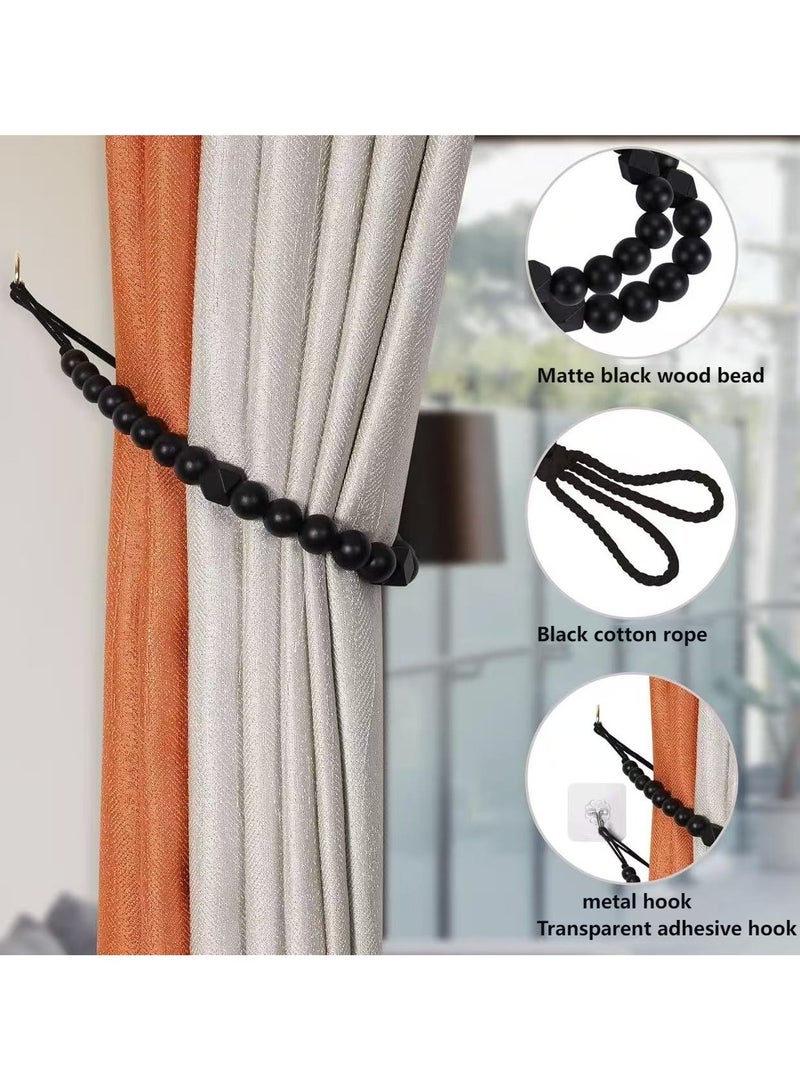 PYC Wood Bead Curtain Tiebacks, Set of 2 Curtain Holdbacks for Thin or Thick Window Draperies, Boho Farmhouse Curtain Tiebacks with Hooks, Curtain Tie Backs for Home Office Room Decor  - Image 3