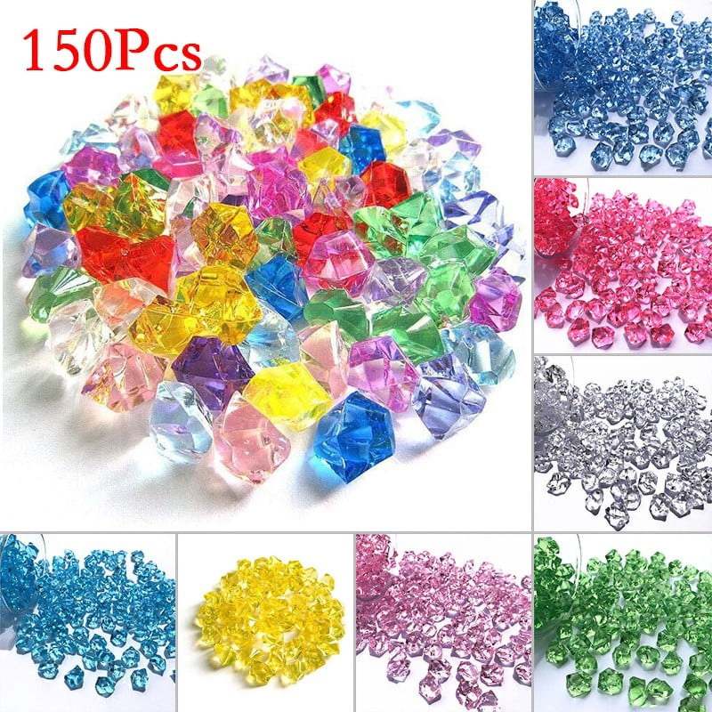 Deep Pink Acrylic Crystal Gems 150 Pieces 1.1*1.4cm Sparkling Crushed Diamond-Like - Non-Toxic Premium Acrylic Fake Ice Cubes for DIY Crafts, Vase Fillers, Hydroponic Decor - Image 4