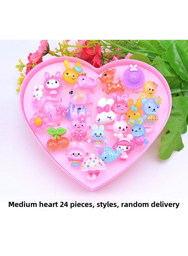 Children's Ring Girl's Diamond Gem Toy Girl's Baby Crystal Ring Princess Pearl Jewelry Jewelry Box-Color:Love Box With 24 Rings  - Image 1