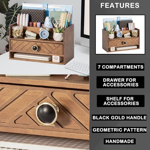 dreampossible Brown Wood Desk Organizer and Accessories with Drawer, Bill Mail Organizer and File Mail Holder for Office Supplies, Desk Accessories & Workspace Organizers - Image 5