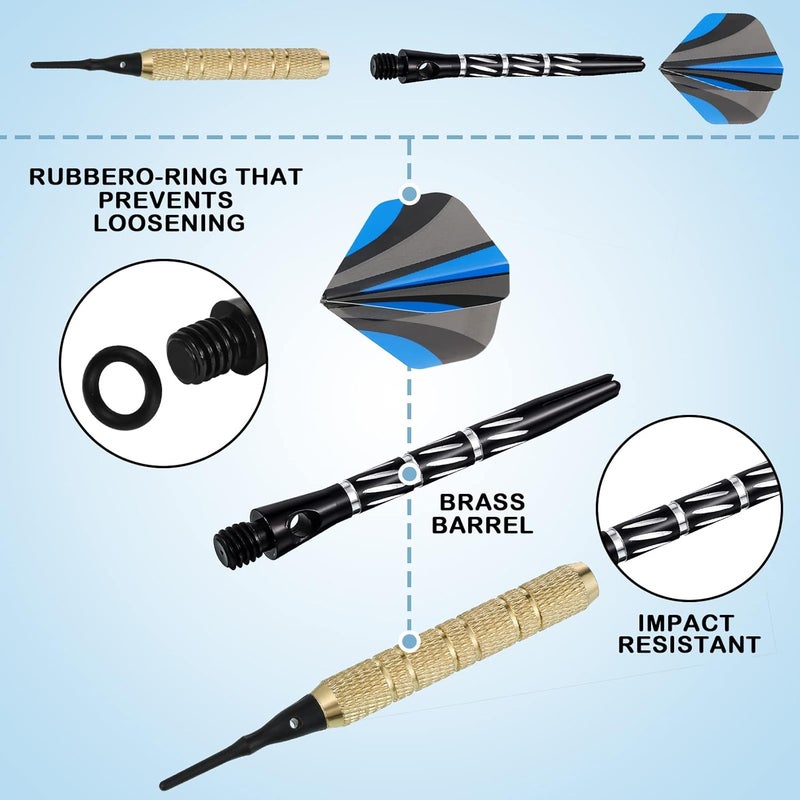 Skylety 30 Pcs Dart Shafts for Steel Tip Medium 2BA Thread Aluminium Alloy Dart Stems 50 mm 53 mm with Rubber Rings Replacement Harrows Dart Accessories and Flights - Image 4