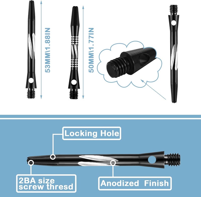 Skylety 30 Pcs Dart Shafts for Steel Tip Medium 2BA Thread Aluminium Alloy Dart Stems 50 mm 53 mm with Rubber Rings Replacement Harrows Dart Accessories and Flights - Image 2