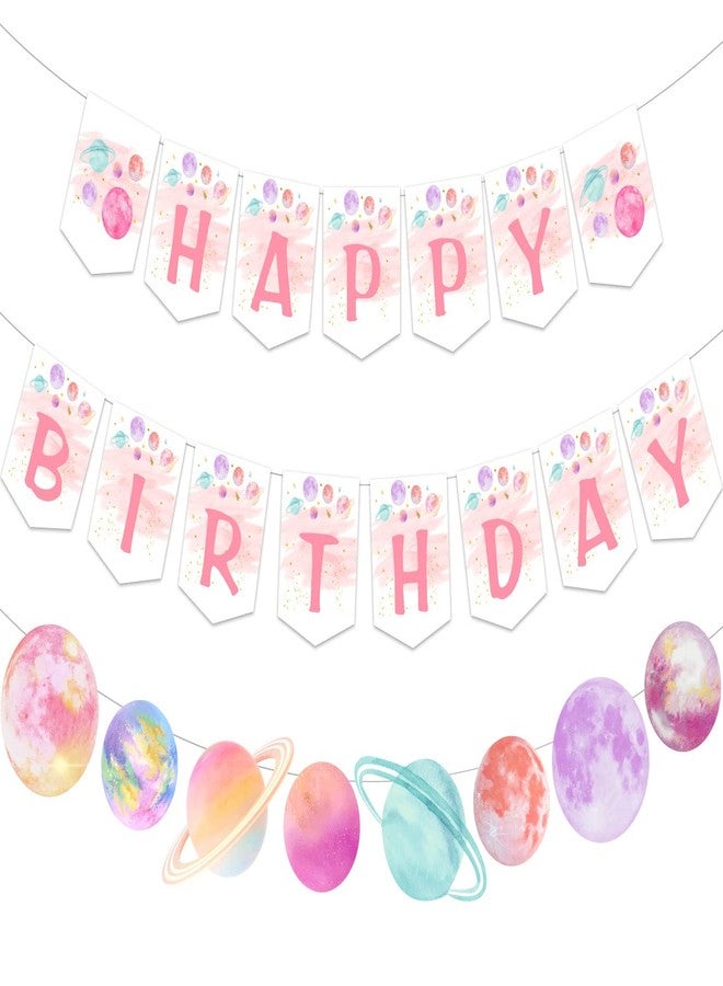 Fangleland Outer Space Theme Birthday Banner Garland for Girl, First Trip Around the Sun Two the Moon Galaxy 1st 2nd 3rd Party Decorations Supplies - Image 1