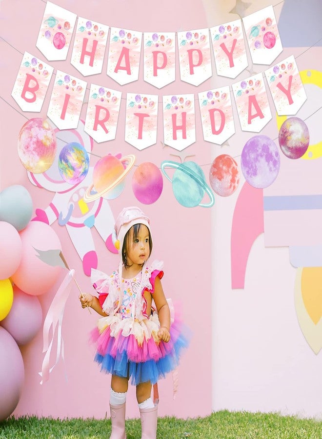 Fangleland Outer Space Theme Birthday Banner Garland for Girl, First Trip Around the Sun Two the Moon Galaxy 1st 2nd 3rd Party Decorations Supplies - Image 3