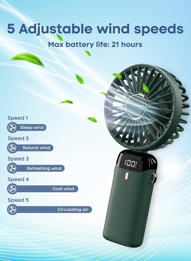 هيروكس مروحة يدوية محمولة صغيرة هادئة قابلة لإعادة الشحن عبر USB مروحة شخصية تعمل بالبطارية مروحة مكتب بخمس سرعات للمنزل والسفر والتنقل والمكياج والمكتب (أخضر) - Image 4