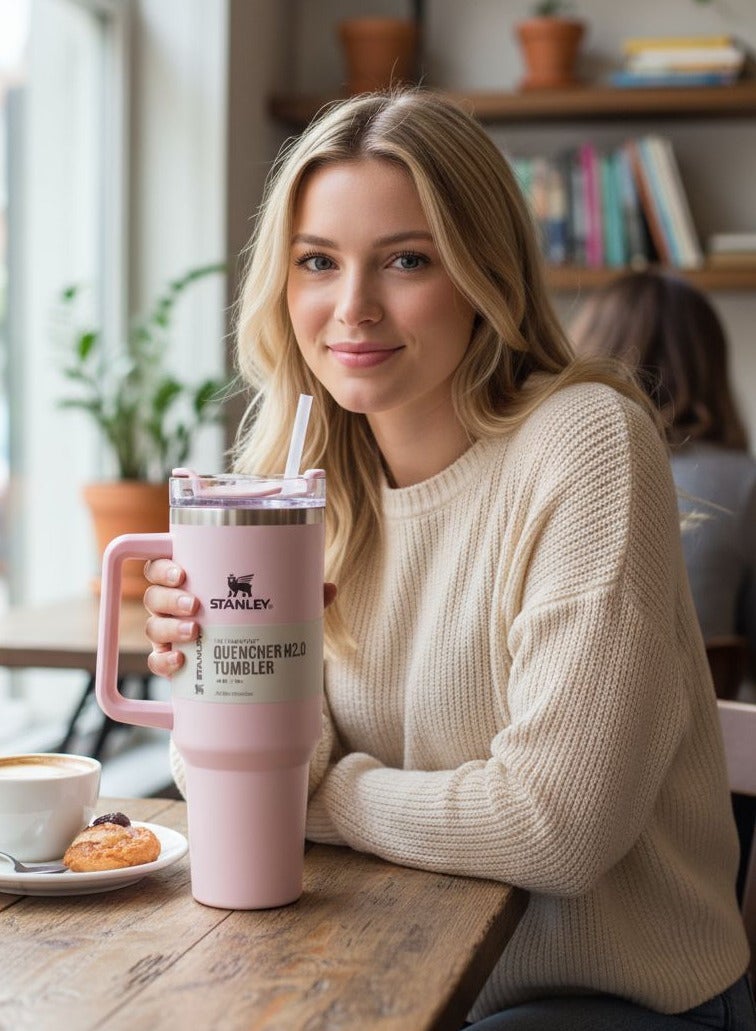 Stanley Quencher H2.0 FlowState Stainless Steel Vacuum Insulated Tumbler with Lid and Straw for Water, Iced Tea or Coffee, Smoothie and More,40 oz Cherry Blossom Pink - Image 2
