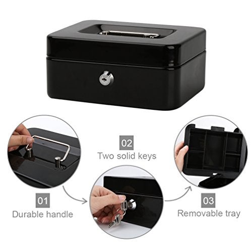Decaller Cash Box with Money Tray, Metal Locking Money Box with Key Lock for Security, 7 4/5" x 6 1/3" x 3 1/2", Pink - Image 3