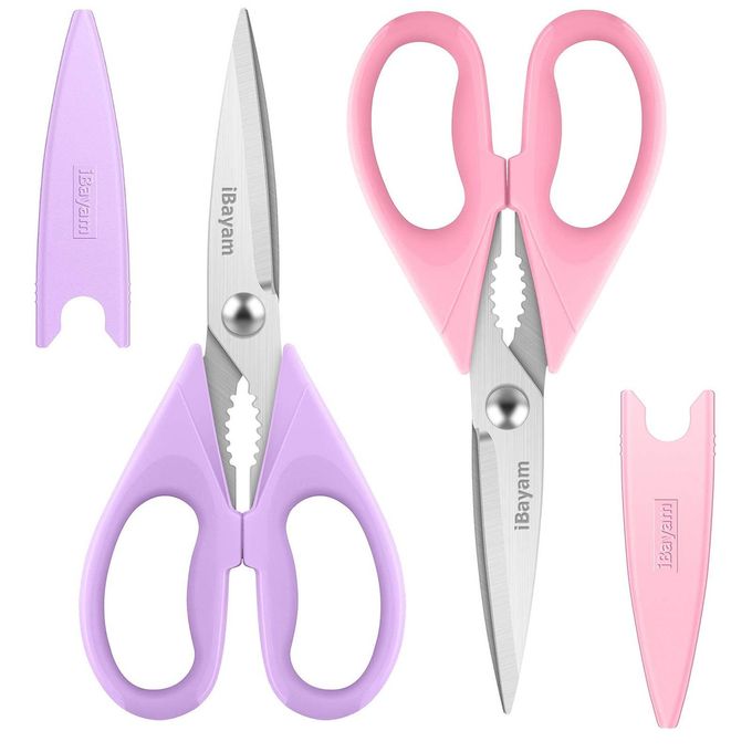 iBayam Kitchen Scissors, Purple Kitchen Utensils Accessories, All Purpose Heavy Duty Meat Scissors, Poultry Shears, Dishwasher Safe, Stainless Steel, 2-Pack, Pastel Pink, Soft Purple - Image 1