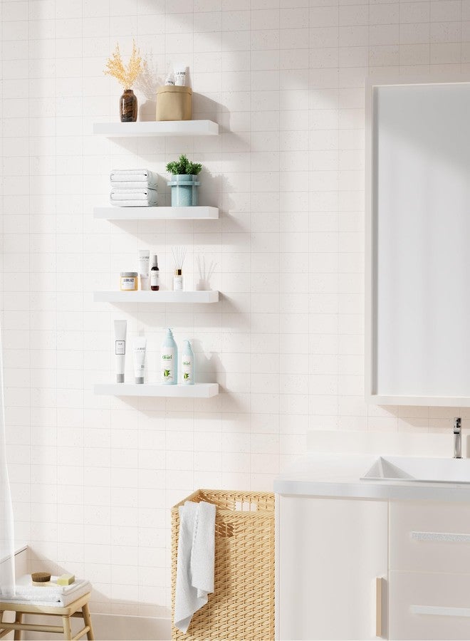Bellsal Floating Shelves for Wall, White Engineered Wood Wall Shelf Set of 4, 16" Wall Mounted Floating Shelf for Kitchen, Living Room, Bedroom, Bathroom Storage, Book Shelf for Walls Home Decor - Image 4