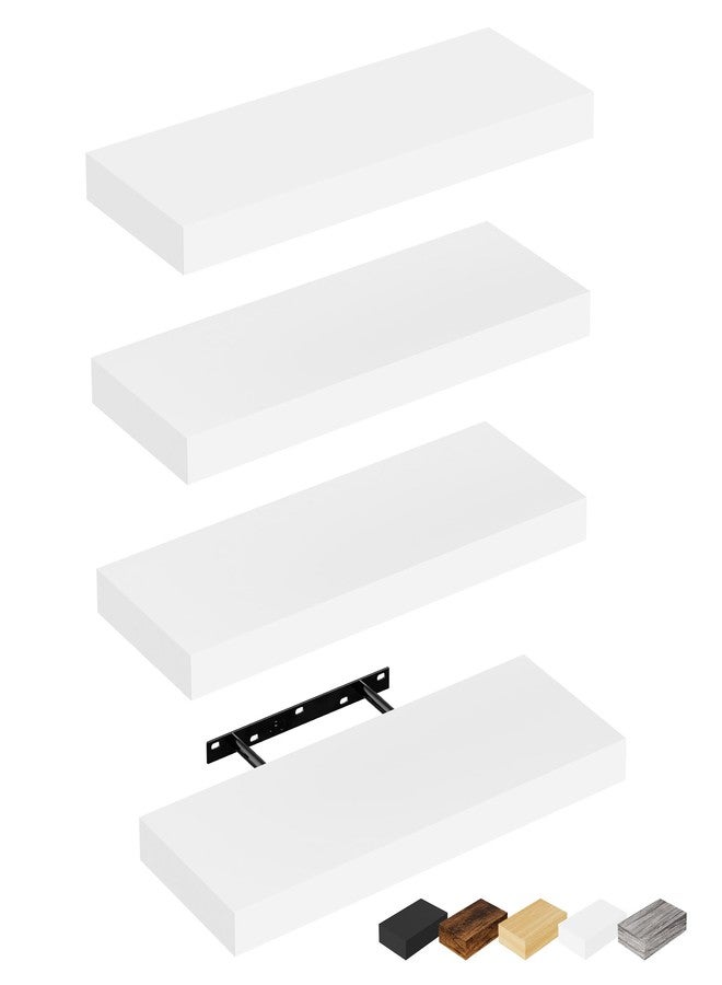 Bellsal Floating Shelves for Wall, White Engineered Wood Wall Shelf Set of 4, 16" Wall Mounted Floating Shelf for Kitchen, Living Room, Bedroom, Bathroom Storage, Book Shelf for Walls Home Decor - Image 1