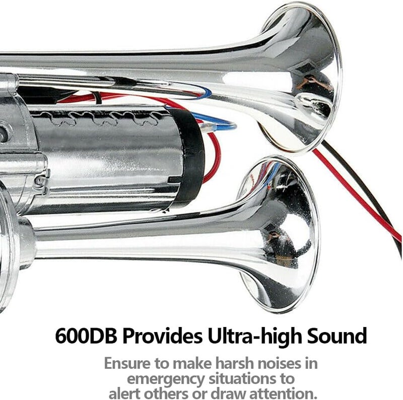 Onimento 12V 600DB Super Loud Dual Electric Air Horns Kit with Compressor Applicablefor Any 12V Vehicles SUV Truck Car Airhorns Horn Loud Motorcycle Trucks Boats Trains Speaker (Silvery) Spec upgraded improved quality - Image 5