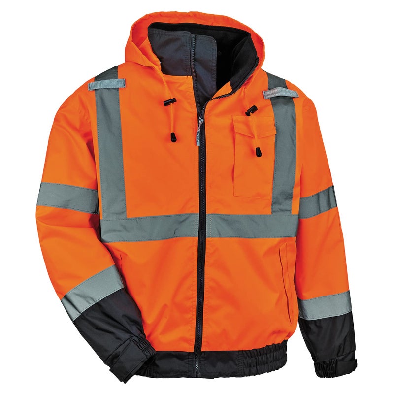 Ergodyne High Visibility Reflective Winter Bomber Jacket Zip Out Fleece Liner ANSI Compliant GloWear 8379