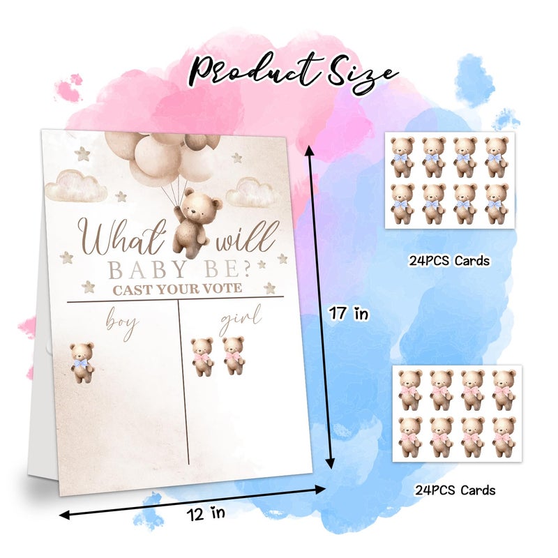 LNOKRIM Gender Reveal Party Games, Teddy Theme Baby Gender Reveal Voting Board Sign, 48 Boys Girls Teddy Voting Stickers, He or She, Baby Gender Reveal Party Decorations Games for Boy or Girl Shower - Image 2