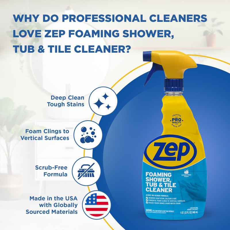 Zep Foaming Shower Tub and Tile Cleaner - 32 oz (Case of 4) ZUPFTT324 - No Scrub Formula, Breaks up Tough Buildup on Contact - Image 4