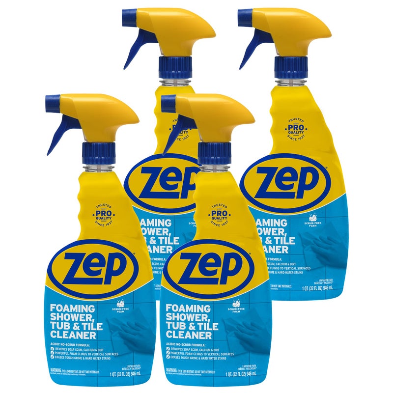 Zep Foaming Shower Tub and Tile Cleaner - 32 oz (Case of 4) ZUPFTT324 - No Scrub Formula, Breaks up Tough Buildup on Contact - Image 1