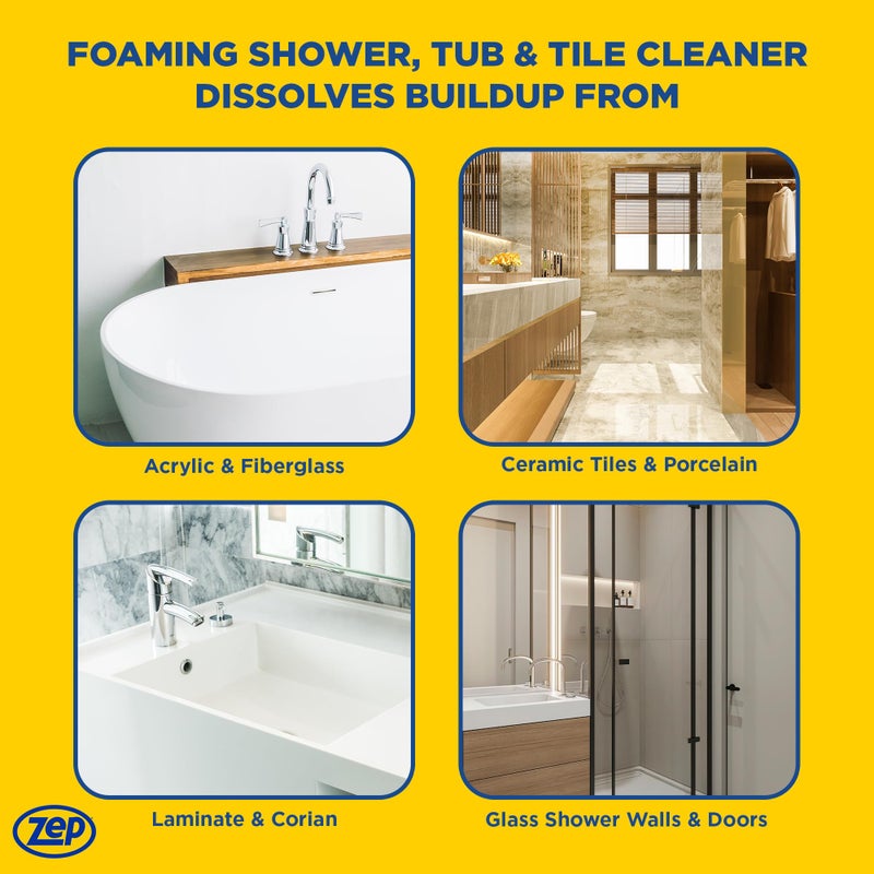 Zep Foaming Shower Tub and Tile Cleaner - 32 oz (Case of 4) ZUPFTT324 - No Scrub Formula, Breaks up Tough Buildup on Contact - Image 5