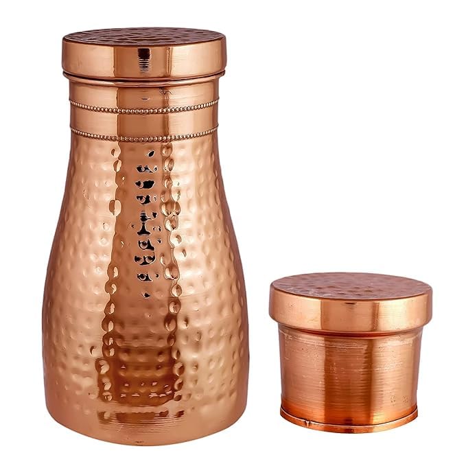 KARVA GROUP Pure Copper Jug - 1Liters | Designer Copper Water Bottle | Pitchers | Water Jug | Bedroom Jar | Bedside Bottle Carafes with Tumbler | Pitcher for Gifting | Ayurveda Health Benefits - Image 3