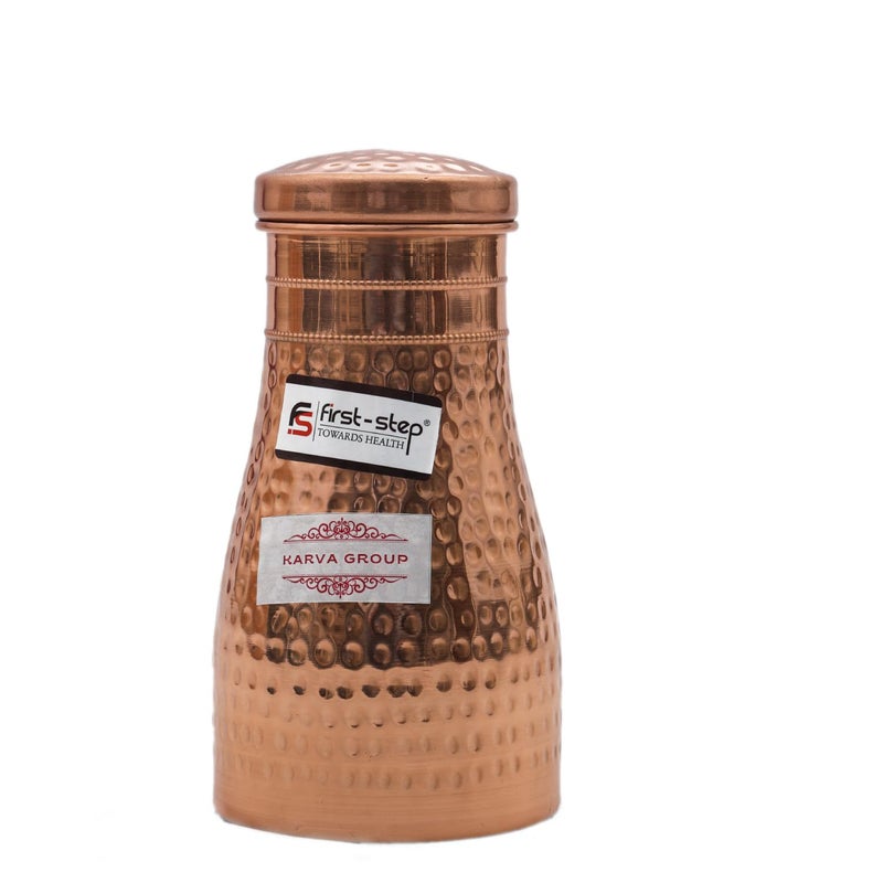 KARVA GROUP Pure Copper Jug - 1Liters | Designer Copper Water Bottle | Pitchers | Water Jug | Bedroom Jar | Bedside Bottle Carafes with Tumbler | Pitcher for Gifting | Ayurveda Health Benefits - Image 1