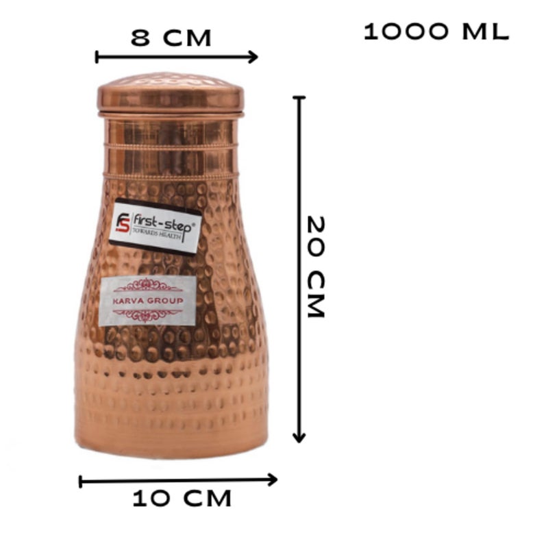 KARVA GROUP Pure Copper Jug - 1Liters | Designer Copper Water Bottle | Pitchers | Water Jug | Bedroom Jar | Bedside Bottle Carafes with Tumbler | Pitcher for Gifting | Ayurveda Health Benefits - Image 2