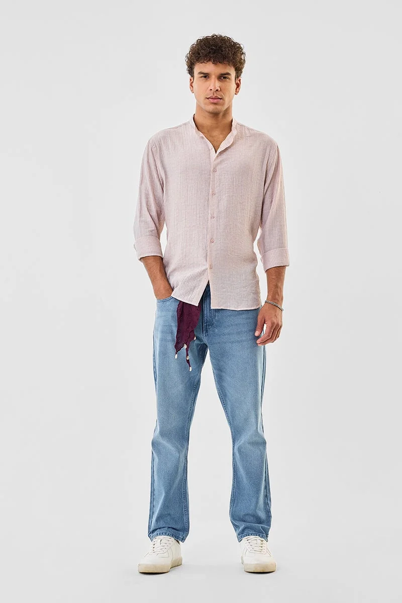 سنيتش Pink Textured Long Sleeve Regular Fit Shirt