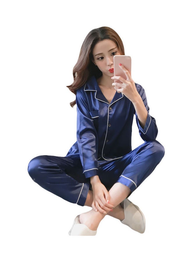 NIBEMINENT 2-Piece Solid Pyjama Set Blue - Image 1