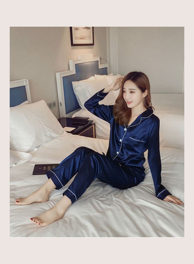 NIBEMINENT 2-Piece Solid Pyjama Set Blue - Image 3