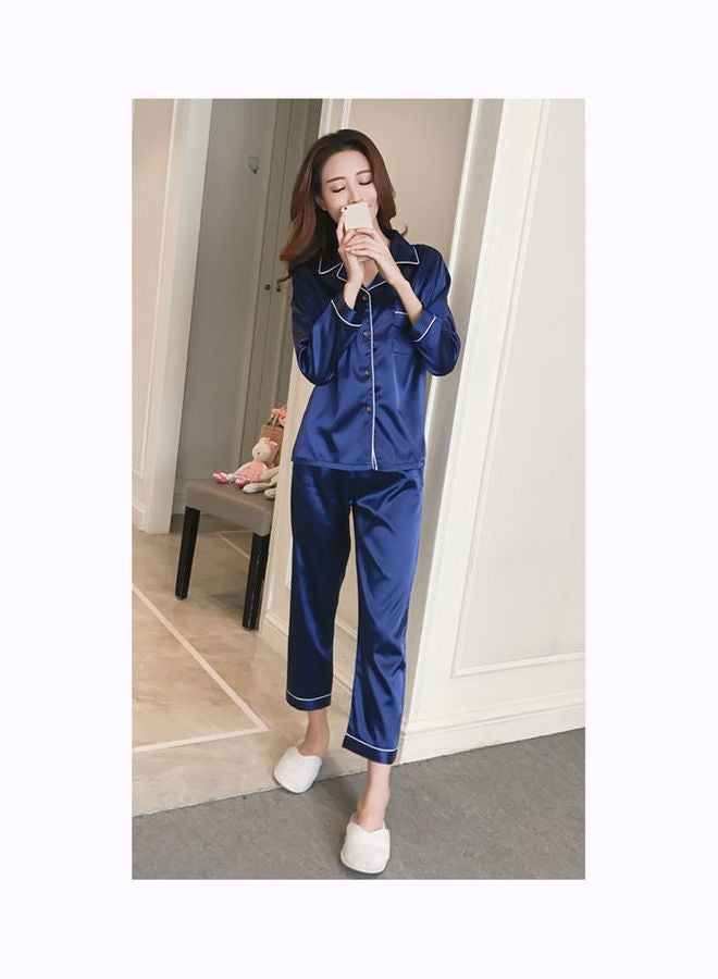 NIBEMINENT 2-Piece Solid Pyjama Set Blue - Image 2
