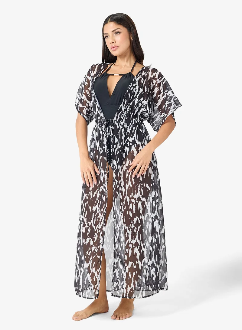 Ginger Monochrome Animal Print Beach Coverup