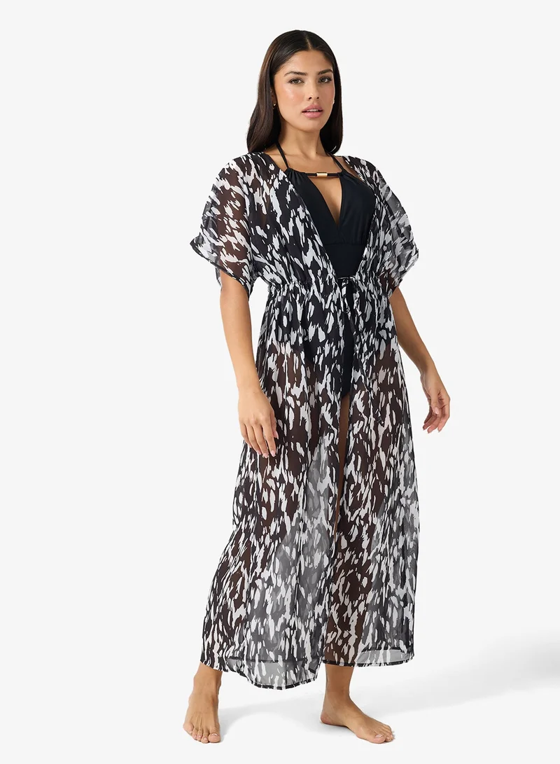 Ginger Monochrome Animal Print Beach Coverup