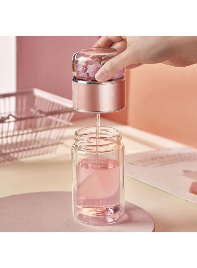 Tea filter pot, 350ml double-layer stainless steel leak proof glass pot, travel layered teapot cup, multifunctional beverage cup, suitable for office, travel, and home (rose gold) - Image 4