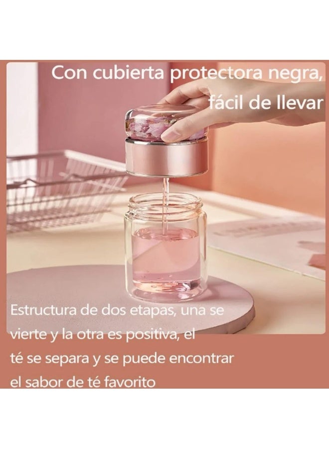 Tea filter pot, 350ml double-layer stainless steel leak proof glass pot, travel layered teapot cup, multifunctional beverage cup, suitable for office, travel, and home (rose gold) - Image 5