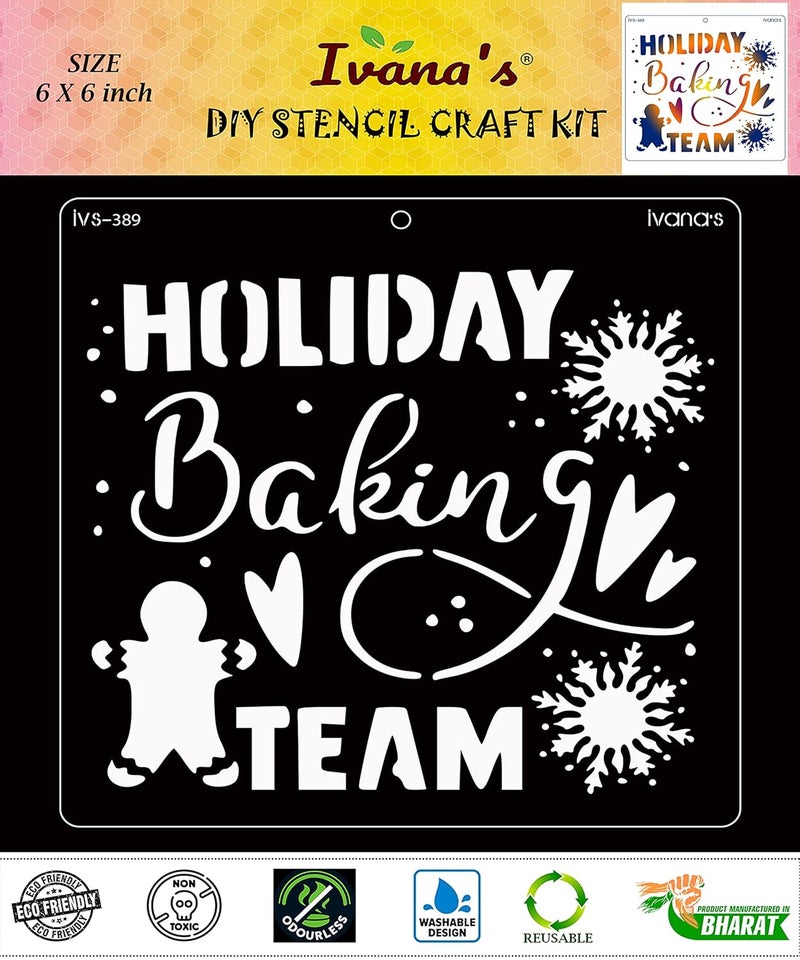 ivana's Ivana's Holiday Stencil for Art & Craft, Reusable DIY Decorative Stencil for Painting on Canvas, Fabric, Cloth, Paper, Glass, Furniture and Wall, Size - 6 x 6 inch, IVS-389  - Image 1