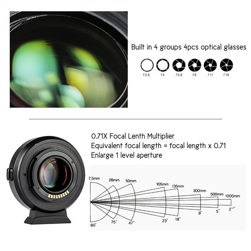 محول دائر وعدسة أوتو فوكس Viltrox EF-EOS M2 مع مضاعف طول البؤرة 0.71X والترقية عبر USB، يستبدل واستخدم عدسات كانون سلسلة EF مع كاميرات بدون مرآة كانون EOS EF-M من طرازي كانون EOS M/ M2/ M3/ M5/ M6/ M10/ M50/ M100 - Image 5